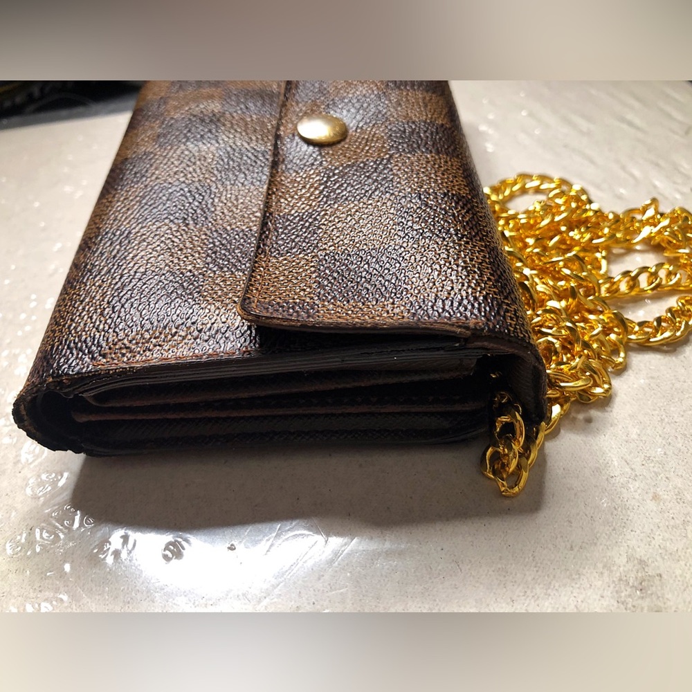 Louis Vuitton Brown Damier Ebene Wallet with Gold Chain - Picture 12 of 16